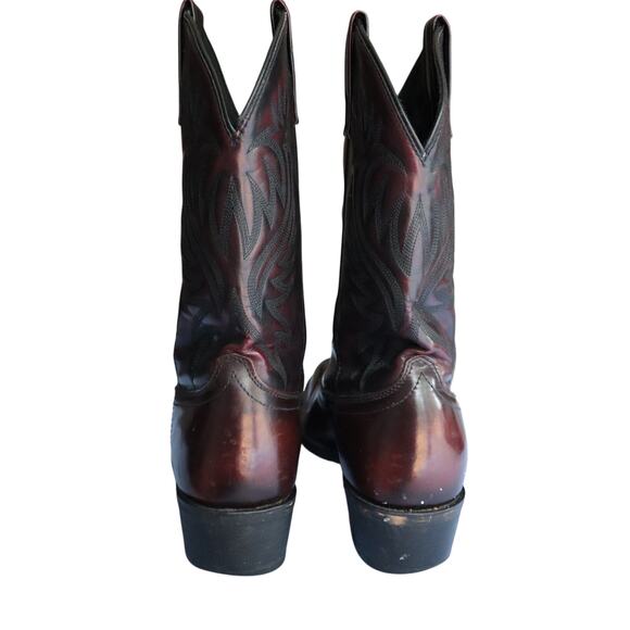Laredo Oxblood Burgundy Maroon Lea Vamp Fox Mens Western Boots 7.5 Embroidered main image 5